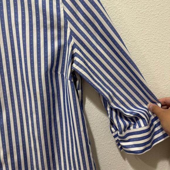 Chicos No Iron Shirt Womens Striped Stretch Blue White 3/4 Sleeve Casual Sz L - Picture 3 of 7